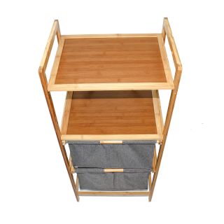 Bambus-Regal mit 2 Schubladen und 2 Ablagen, Schubladen ausziehbar, pflegeleichter Polyester-Stoff, für Bad, Schlafzimmer und Wohnbereich