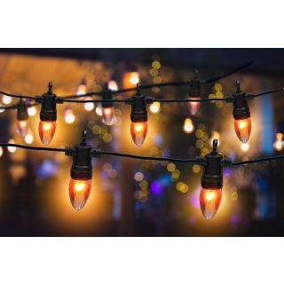 Lichterkette mit 10 LED-Glühbirnen mit Flammeneffekt, warm orange leuchtenden LEDs mit Netzkabel, Schutzart IP44, Indoor und Outdoor geeignet