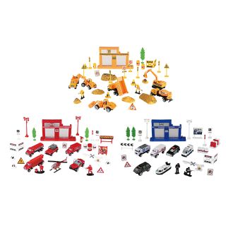 Auto-Spielset, Polizei- / Rettungs-Station mit 35 Teilen, Feuerbekämpfung mit 31 Teilen oder Baustellenbetrieb mit 34 Teilen