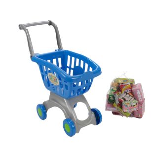 Kinder Einkaufswagen Spielset mit 18 Teilen Warensortiment für Mädchen und Jungen, Griff herunterklappbar