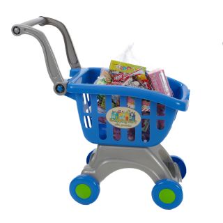 Kinder Einkaufswagen Spielset mit 18 Teilen Warensortiment für Mädchen und Jungen, Griff herunterklappbar