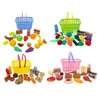 Kinder Einkaufskorb Spielset mit Lebensmittel, Tragegriffe klappbar, Korb-Größe (HxTxB) ca. 22,5 x 17 x 24,3 cm
