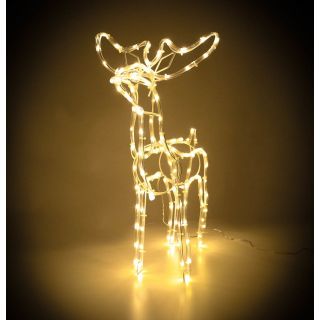 Rentier mit 120 warmweiße LEDs, weihnachtliche Deko-Leuchte mit transparentem Lichterschlauch, 2 Bodenspieße, Indoor-Outdoor geeignet, Timer, Netzkabel (L) ca. 5 m,