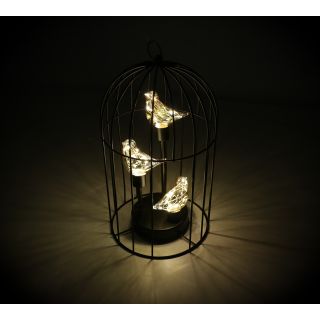 Käfiglampe, 3 Vögel mit je 8 LEDs, Dekoleuchte zum Stellen oder Hängen, Vogelkäfig Dekolampe mit An/Aus-Schalter, Batteriebetrieb