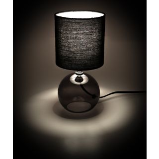 Tischlampe mit schwarzem Lampenschirm, Lampenfuß transparentes graues Glas, Leuchtmittel E14, max. 40W, HxØ Fuß) ca. 24,5 x 10,5 cm