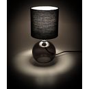 Tischlampe mit schwarzem Lampenschirm, Lampenfuß transparentes graues Glas, Leuchtmittel E14, max. 40W, HxØ ca. 24,5 x 10,5 cm