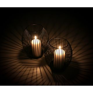 2er Set Kerzenhalter im dekorativen Retro-Design, Kerzenhalter mit Metallstreben für Stumpenkerzen, 2 Größen (H) ca. 15,5 und 18,5 cm