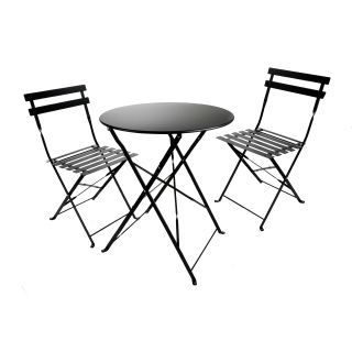 Bistro-Set aus Metall für Garten, Balkon und Terrasse, schwarze Bistrogarnitur 3-teilig 2 Stühle 1 runder Tisch, Balkonmöbel Set klappbar, wetterfest
