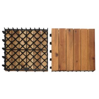 9er Set Holz Bodenfliesen aus Akazienholz auf Polypropylene-Gitterkonstruktion, Stecksystem Holzfliesen für Terrasse, Balkon oder Indoor, 30 x 30 cm