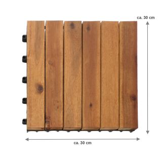 9er Set Holz Bodenfliesen aus Akazienholz auf Polypropylene-Gitterkonstruktion, Stecksystem Holzfliesen für Terrasse, Balkon oder Indoor