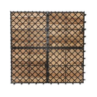 9er Set Holz Bodenfliesen aus Akazienholz auf Polypropylene-Gitterkonstruktion, Stecksystem Holzfliesen für Terrasse, Balkon oder Indoor