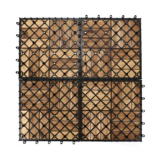 9er Set Holz Bodenfliesen aus Akazienholz auf Polypropylene-Gitterkonstruktion, Stecksystem Holzfliesen Mosaikmuster für Terrasse, Balkon oder Indoor, 30 x 30 cm