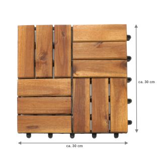 9er Set Holz Bodenfliesen aus Akazienholz auf Polypropylene-Gitterkonstruktion, Stecksystem Holzfliesen Mosaikmuster für Terrasse, Balkon oder Indoor