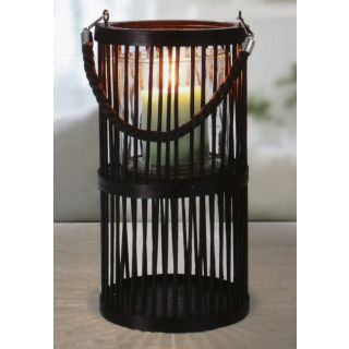 Bambus-Laterne mit Glaseinsatz für Stumpenkerzen, Windlicht zum Hängen oder Stellen, für Indoor und Outdoor, Bambus-Leuchte mit abnehmbarem Sisal-Henkel
