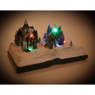 Beleuchtete Weihnachtsstadt im Buch, winterliche Szene mit 6 multicolor LEDs, Weihnachtsdeko