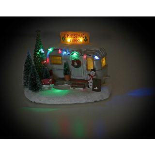 LED-Weihnachtsstadt, verschneiter Camper mit Weihnachtsbaum-Verkauf, beleuchtet von 10 LEDs, multicolor, winterliche Weihnachtsszene, An-/Aus-Schalter, Indoor, Batteriebetrieb