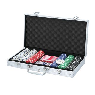Pokerkoffer 311 Teile, mit 300 Chips, 1 x Dealer-Chip, 2 x Spielkarten-Sets und 5 x Würfel im verschließbaren Aluminium-Koffer mit Handgriff, 2 Schlüssel