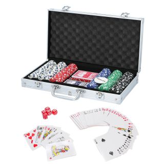 Pokerkoffer 311 Teile, mit 300 Chips, 1 x Dealer-Chip, 2 x Spielkarten-Sets und 5 x Würfel im verschließbaren Aluminium-Koffer mit Handgriff, 2 Schlüssel