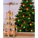 Weihnachtspyramide aus Holz, 4-stöckig, handbemalt, dreht sich durch Kerzenwärme, passend für 6 Kerzen, mit vielen Figuren, Tieren, Deko, 12 Flügel, Weihnachtsdeko aus Holz