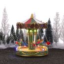 Drehendes Kirmes-Karussell, winterliche Jahrmarktszene mit LED Beleuchtung, H 27 x Ø 21 cm
