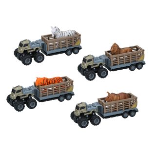 2 in 1-Spielzeug Tiertransporter mit Tier, Zugmaschine mit Friktionsantrieb und Anhänger mit Gatter