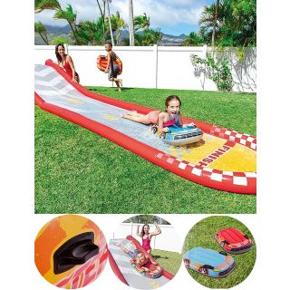 Garten-Wasserrutsche Racing Fun mit Sprinkleranlage für Kinder inkl. 2 aufblasbare Surf-Rider mit festen Griffen