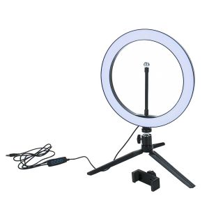Selfie-Ringlicht mit Stativ, Handyhalter ca. 6 - 8,5 cm, Tischringlicht 360° drehbar, 96 LEDs in 3 Licht-Modi, mit USB-Kabel inkl. Controller für Vlog, Videos, Live-Streams, Fotos, Make Up