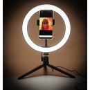 Selfie-Ringlicht mit Stativ, Handyhalter ca. 6 - 8,5 cm, Tischringlicht 360° drehbar, 96 LEDs in 3 Licht-Modi, mit USB-Kabel inkl. Controller für Vlog, Videos, Live-Streams, Fotos, Make Up