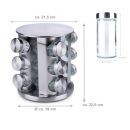 Gewürzkarussell, 12 Gewürzgläser, 360° drehbar, Gläser mit Sieb-Schüttung, spülmaschinenfest, Glasdeckel und Karussell aus Edelstahl