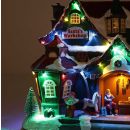 Weihnachtsszene, Weihnachtsmann-Werkstatt mit Beleuchtung und Musik, illuminiert von 20 LEDs, 18 x Multicolor, Weihnachtshaus mit Weihnachtsmann, Batteriebetrieb