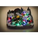 Weihnachtsdorf im Schnee mit Animation und Licht, ein- und ausfahrender Spielzeug-Zug, geschmückte Tanne, drehend, beleuchtet von 18 LEDs, multicolor, An-/Aus-Schalter, Batteriebetrieb