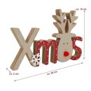 Xmas Deko-Schriftzug, freistehende 3D-Collage mit Elchkopf inkl. roter Puschelnase als „a“ und Schneestern Weihnachtsdekoration für Fensterbank, Bord oder Tisch