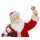 Weihnachtsmann-Figur im Retro-Design mit goldener Glocke, Päckchen im Arm und diversen Geschenken wie Lok, Buch, Spielhaus und Tanne