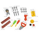 Spielzeug Werkzeugkasten, 29 Teile, Werkbank mit Ablagen und viel Zubehör, im Koffer mit Rädern und Tragegriff