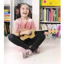 Kindergitarre, Gitarre mit 4 Kunststoff-Saiten für erste Schritte ins Musikleben, schöner Klang, Saiten stimmbar, Holz-Optik, Kunststoff