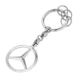 Schlüsselanhänger Brüssel aus der Mercedes Benz-Kollektion im Geschenk-Schuber, Flachspaltring, runder  Anhänger mit Mercedes Stern und Logo-Gravur, 3 Minispaltringe