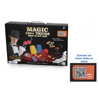 Magic Tricks-Zauberkasten für Kinder, 40 Teile inkl. Zauberkartenspiel mit 52 Karten für über 150 Tricks, mit Zauberstab, Seil, Würfel, Ringe, 3 Bechern mit Bällen etc.