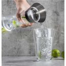 Glas-Wasserkaraffe Vol. ca. 1 Liter mit Edelstahl-Deckel und Fruchtspieß inkl. Spülbürste, automatisch öffnender und verschließbarer Ausgießer