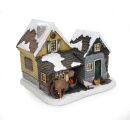 Weihnachtlich geschmückte Geflügel-Farm im Schnee aus Polyresin, mit Beleuchtung, Rotation, Flammen-Effekt, Batteriebetrieb