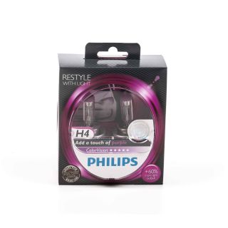 Scheinwerferlampe-H4 PHILIPS ColorVision für farbigen Glanz im Scheinwerfer, P43t-38, 12V/55W, Farbe pink