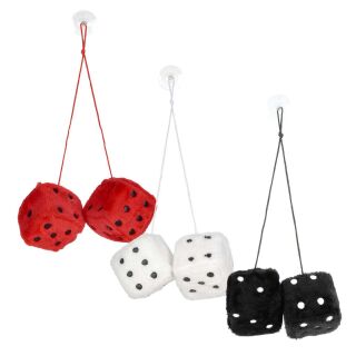 Plüsch Würfel zum Aufhängen, 2 Stck. verbunden mit ca. 60 cm Band inkl. Saugnapf-Halter für LKW oder Wohnmobil, Plüschwürfel als Glücksbringer Größe je Würfel 8 x 8 x 8 cm