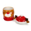 Weihnachtliche Vorratsdose, Elch Rudolf Rotnase in 3D-Optik, abnehmbarer Deckel, Weihnachtsdeko, Tischdeko für Weihnachten, (H) ca. 16,5 cm, Keramik