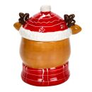 Weihnachtliche Vorratsdose, Elch Rudolf Rotnase in 3D-Optik, abnehmbarer Deckel, Weihnachtsdeko, Tischdeko für Weihnachten, (H) ca. 16,5 cm, Keramik