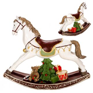 Weihnachtsfigur Schaukelpferd mit Weihnachtsbaum, Paketen, Teddy, Trommel, etc., Weihnachtsdekoration, (LxBxH) ca. 30 x 8,5 x 25 cm