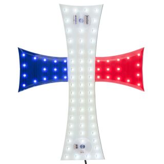 LED Kreuz mit 84 weißen LEDs auf weiß-blau-rot, französische Nationalfarben, für LKW- oder Wohnmobil-Dekoration, inklusive 2 Saugnapfhalter, mit USB-A Stecker