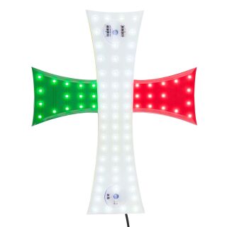 LED Kreuz mit 84 weißen LEDs auf grün-weiß-rot, italienische Nationalfarben, für LKW- oder Wohnmobil-Dekoration, inklusive 2 Saugnapfhalter, mit USB-A Stecker