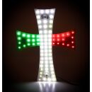 LED Kreuz mit 84 weißen LEDs auf grün-weiß-rot, italienische Nationalfarben, für LKW- oder Wohnmobil-Dekoration, inklusive 2 Saugnapfhalter, mit USB-A Stecker