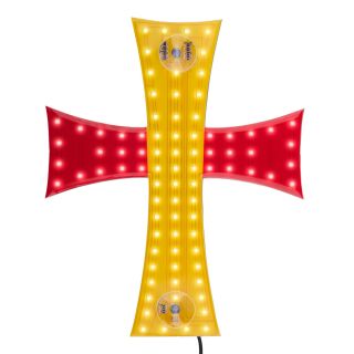 LED Kreuz mit 84 weißen LEDs auf gelb-rot-gelb, spanische Nationalfarben, für LKW- oder Wohnmobil-Dekoration, inklusive 2 Saugnapfhalter, mit USB-A Stecker