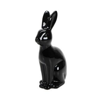 Deko-Hase schwarz aus Keramik, Größe (HxBxT) ca. 30 x 10 x 19 cm, eleganter Hase mit hübschem Gesicht, Osterdekoration - Dekofigur