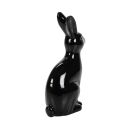 Deko-Hase schwarz aus Keramik, Größe (HxBxT) ca. 30 x 10 x 19 cm, eleganter Hase mit hübschem Gesicht, Osterdekoration - Dekofigur